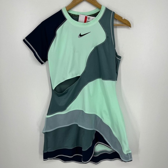 Nike Dresses & Skirts - Nike Court Dri-FIT Slam Womens Tennis Dress Green Navy Asymmetrical Size L NWT